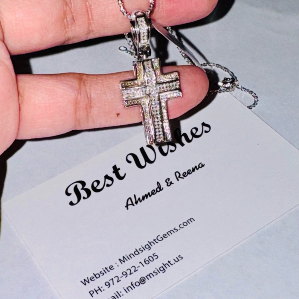 Real Diamond White Gold vermeil Cross Pendant, Free Appraisal, Gift for him/her